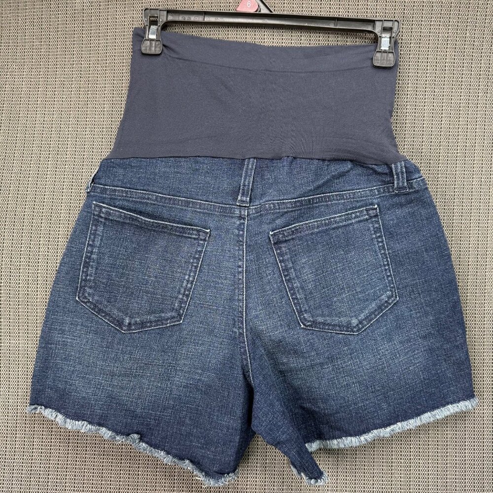 Aglow Maternity Size 10 I Denim Shorts With Stretch Panel & Frayed Hem - Picture 2 of 9